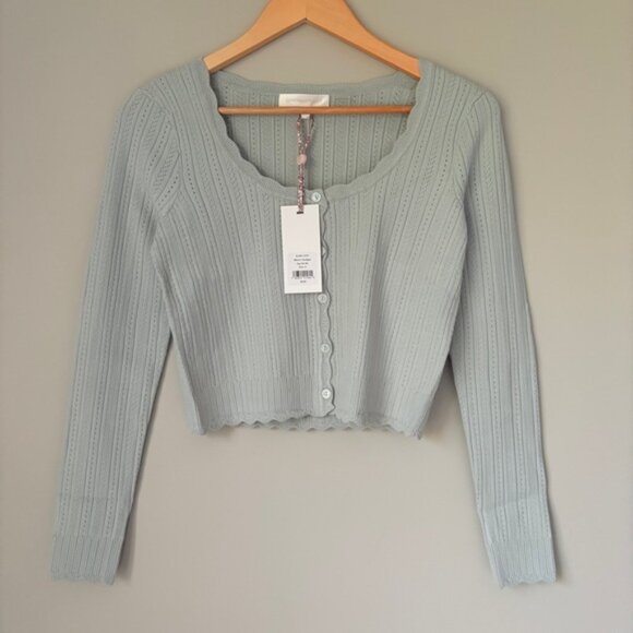 NWT LoveShackFancy Martti Stretch Pointelle Cardigan Eau De Nil Green | XS - Picture 5 of 11